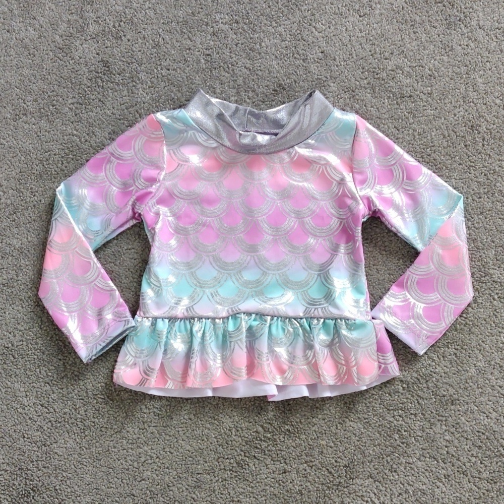 Toddler Girl's Long-Sleeve Top with Ruffled Hem (18 Months) Swim Wear Rash guard